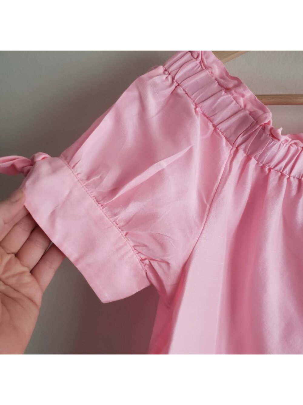J Crew Pink Silk Blouse 8 Off-Shoulder Top w Bow Tied Sleeves - Picture 4 of 12